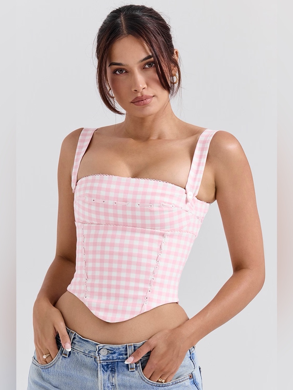 NWT House Of CB Lottie Strawberry Shortcake Gingham Corset Top Sz L Plus (10-12)